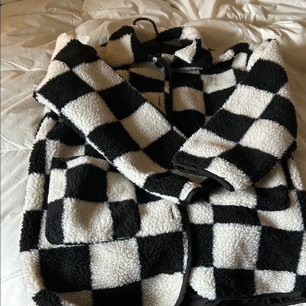 Black & White Checkerboard Sherpa Jacket